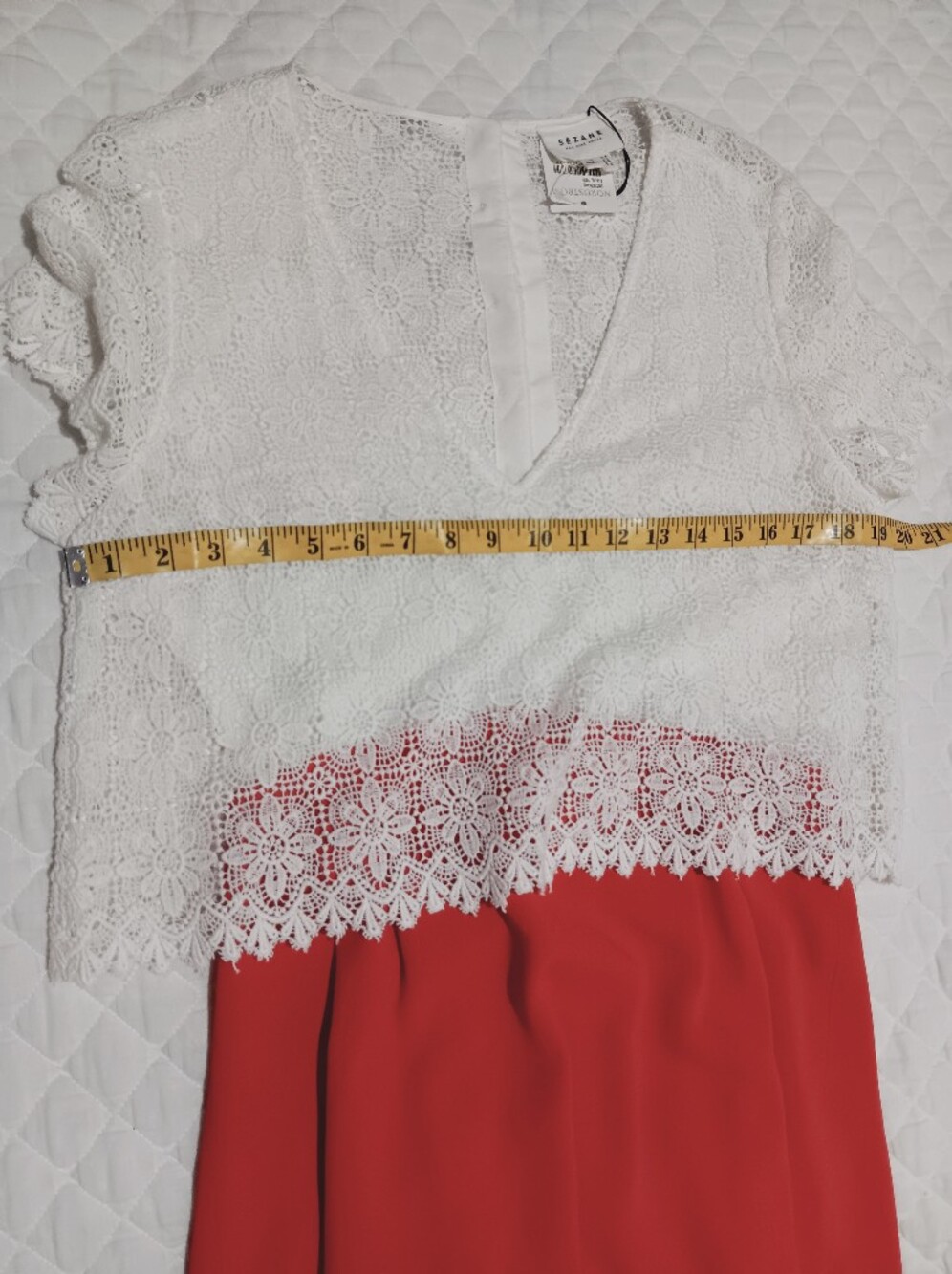 NWT Sezane white lace and red colorblock dress, size 42 - Picture 10 of 15
